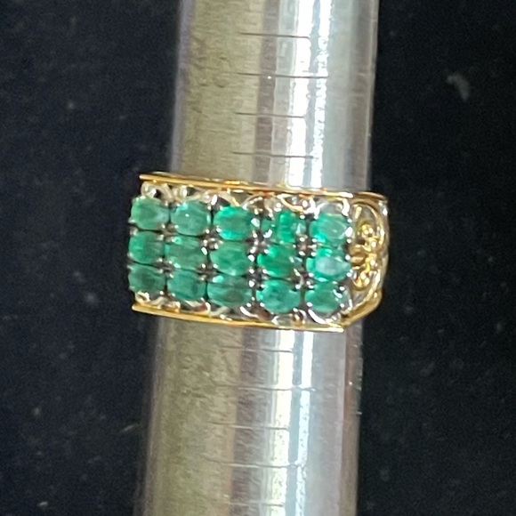 Gems by Michael Grizzly Emerald Three-Row Scrollwork Ring - Picture 2 of 4